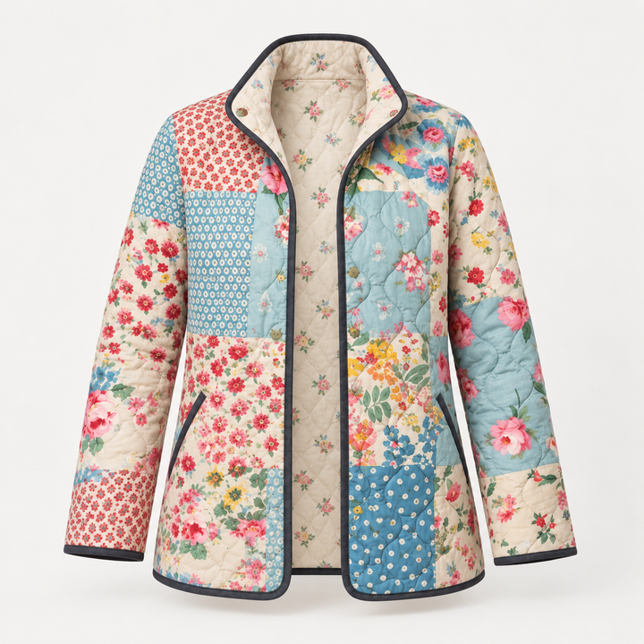 Caroline - Bloemige Patchwork Gevoerde Jas