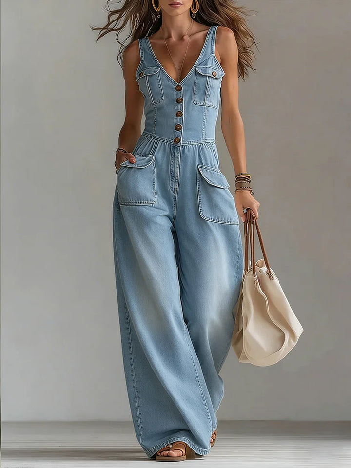 Freya - Casual Denim Wijde Jumpsuit