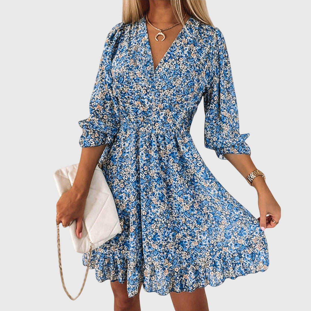 Stephanie - Bloemen Puff Sleeve Jurk