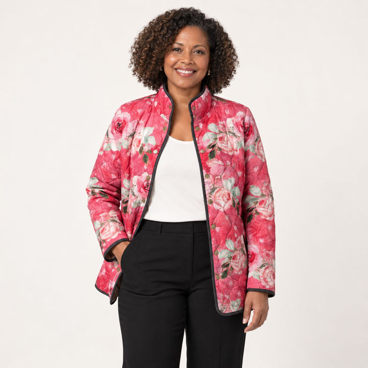 Victoria - Charmante Roze Bloemenprint Gevoerde Jas