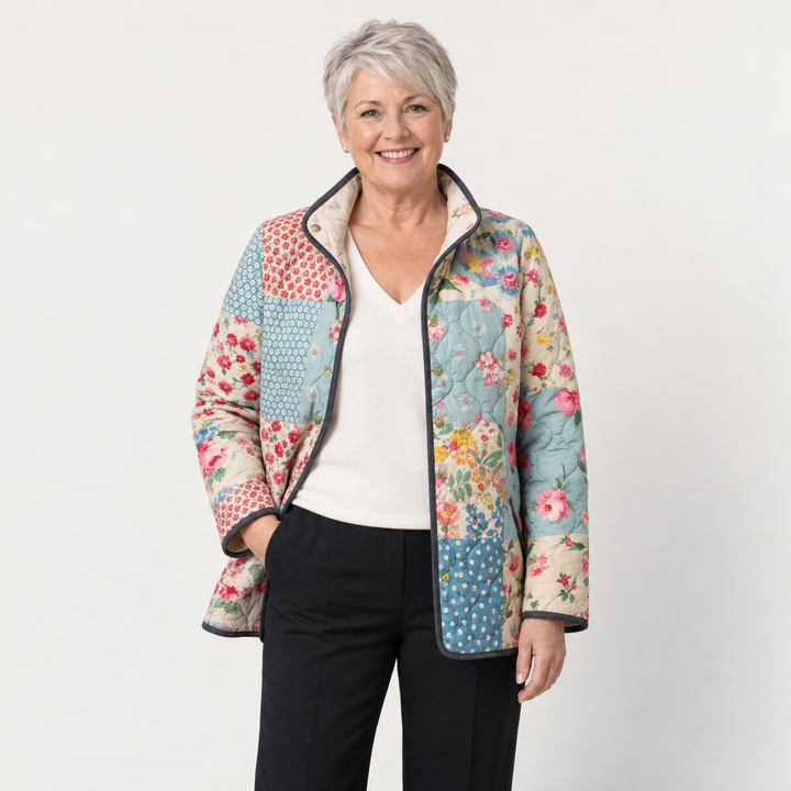 Caroline - Bloemige Patchwork Gevoerde Jas