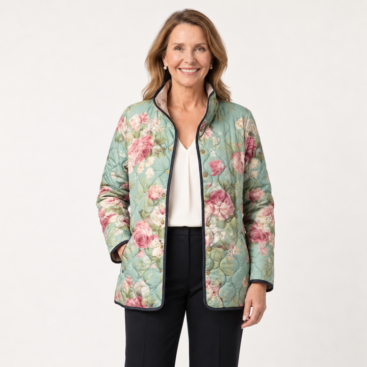 Yasmin - Retro Bloemenpatroon Gevoerde Jas