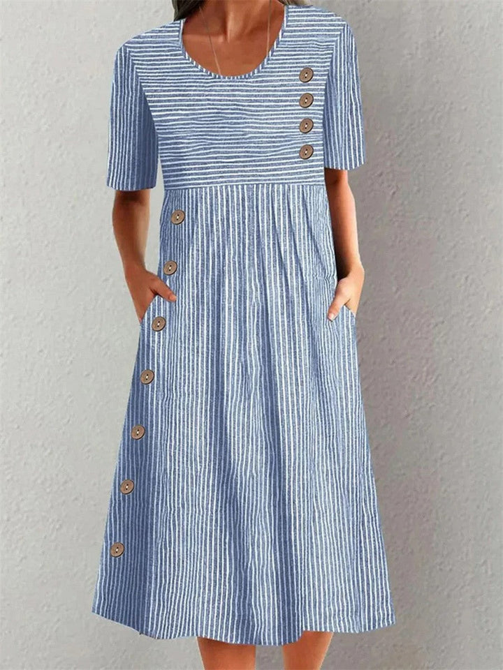 Josephine - Elegante Gestreepte Zomer Midi Jurk