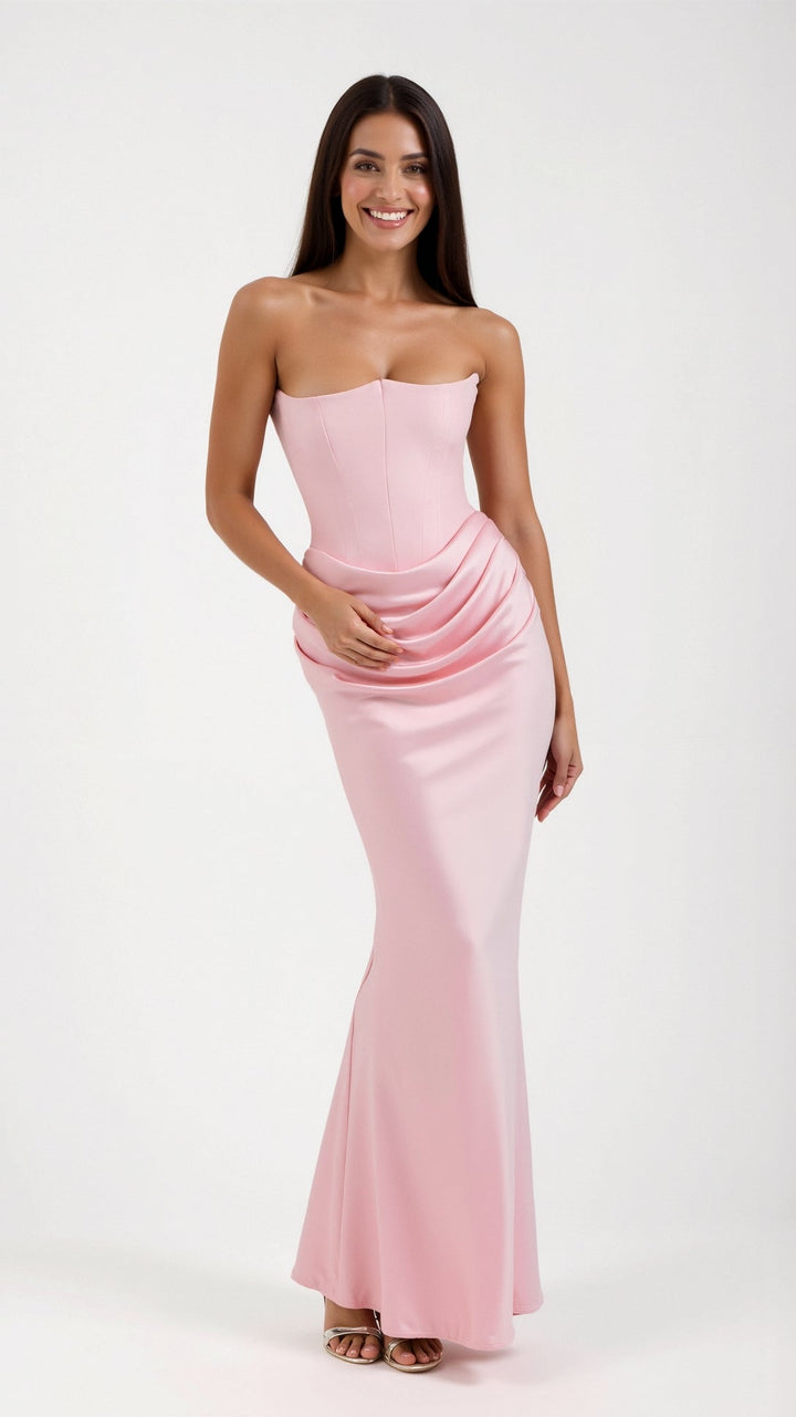Emily - Lange jurk met corsage