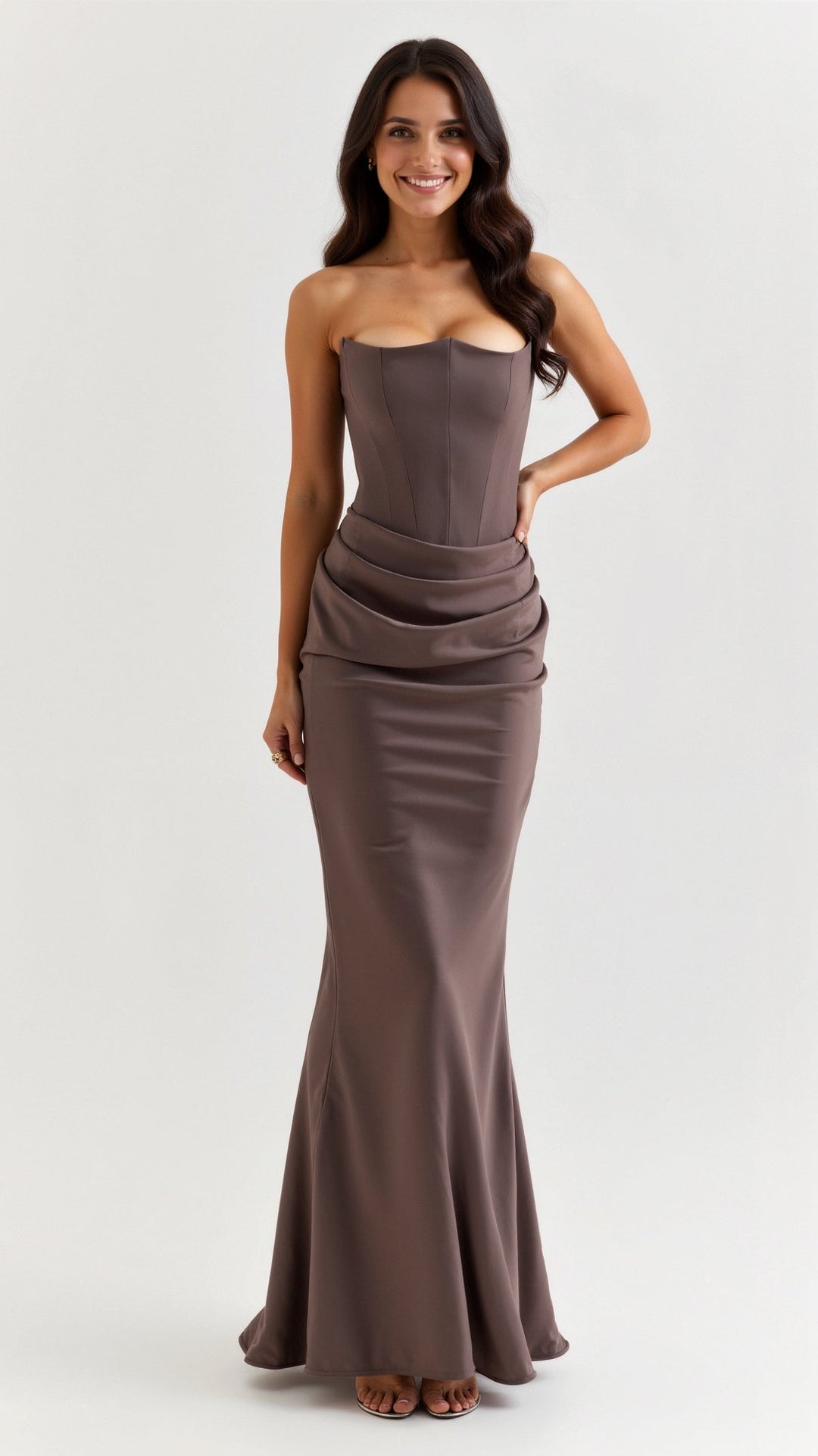 Emily - Lange jurk met corsage