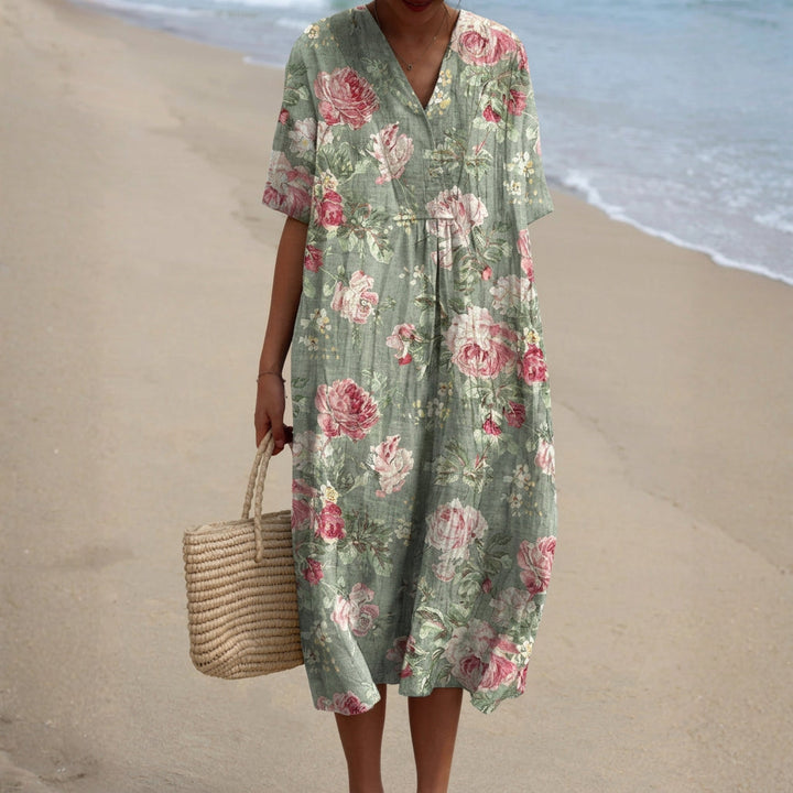 Maria - Retro Bloemen Midi Jurk