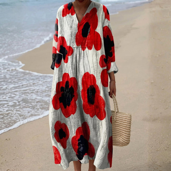 Georgia - Bloemen Maxi Jurk in Rood