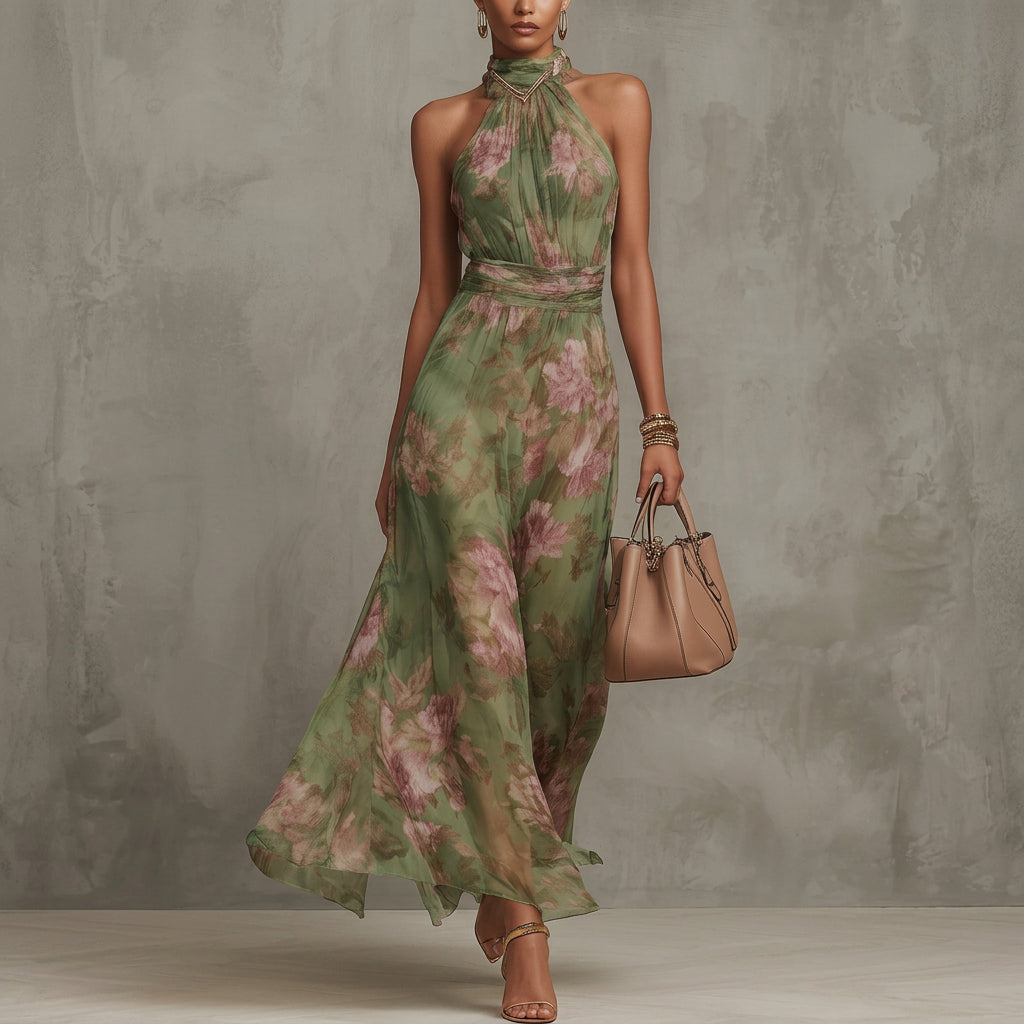 Diana - Lange Bloemen Halterjurk