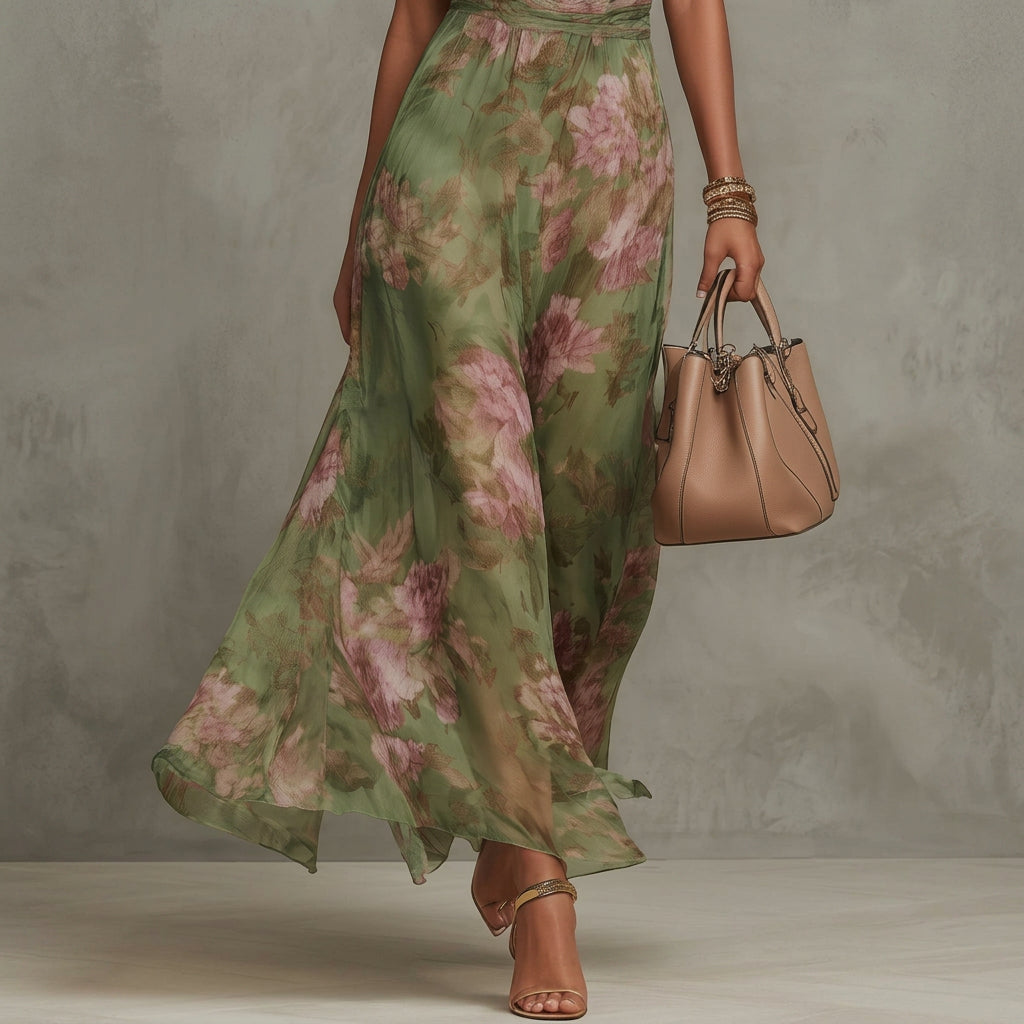 Diana - Lange Bloemen Halterjurk
