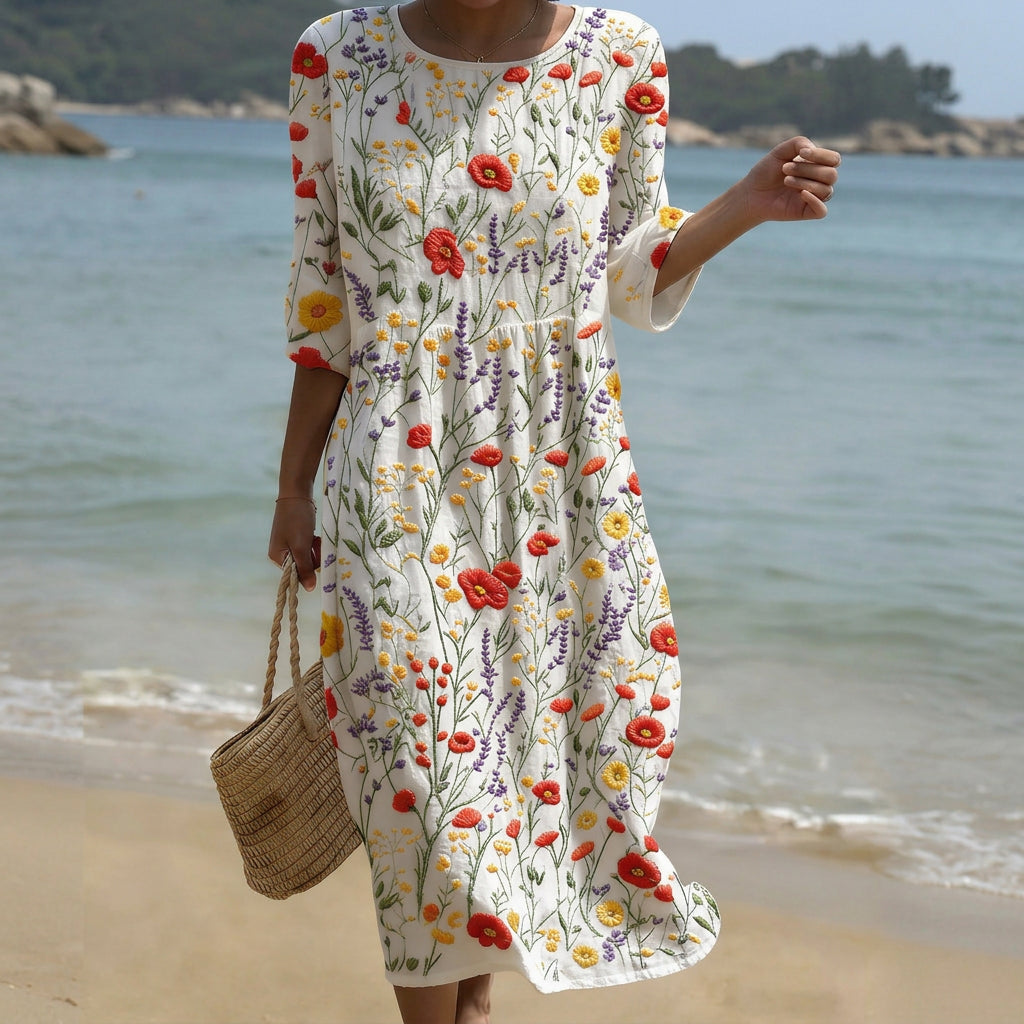Hoop - Maxi Jurk met Ronde Hals en Bloemenprint