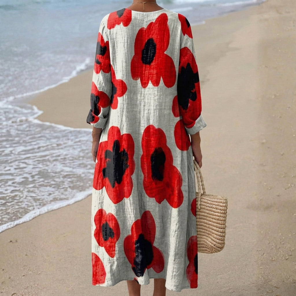 Georgia - Bloemen Maxi Jurk in Rood