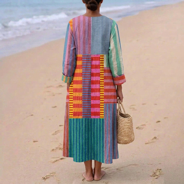 Sarah - Multikleur Lange Jurk in Patchwork