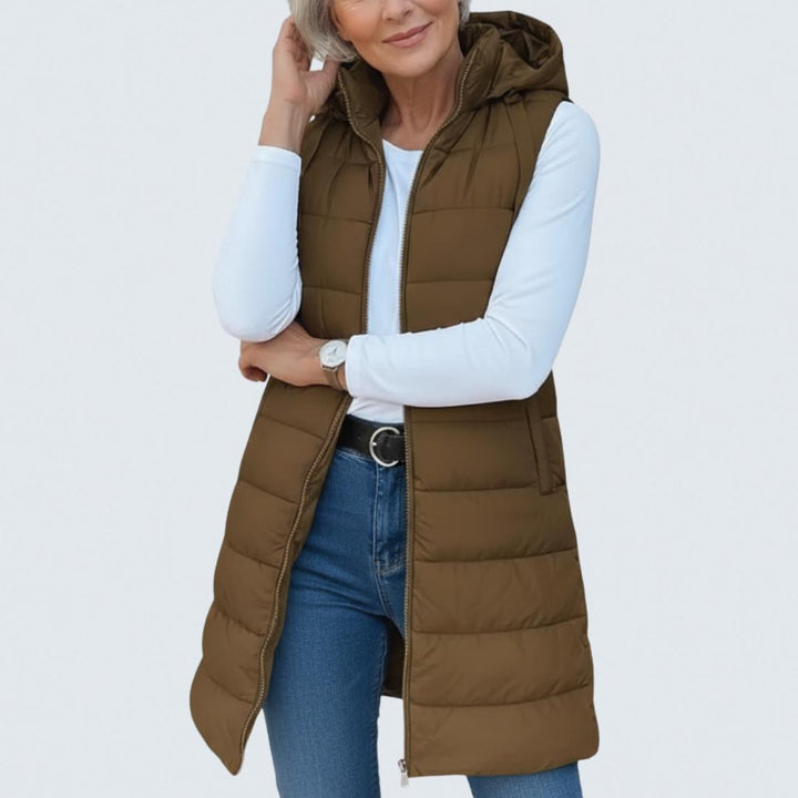 NINA - Casual Mouwloos Hooded Lange Puffer Vest
