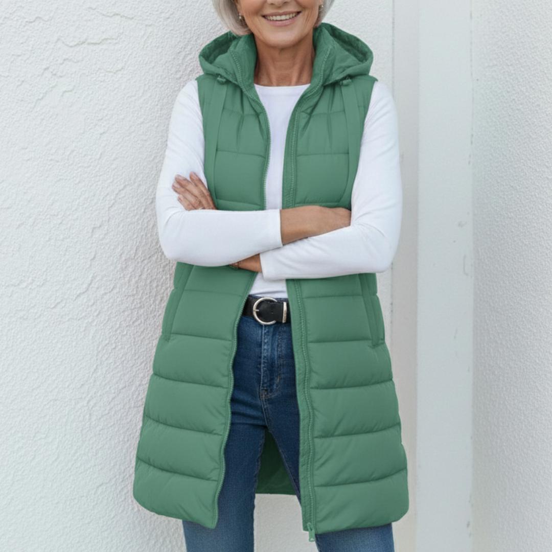 NINA - Casual Mouwloos Hooded Lange Puffer Vest