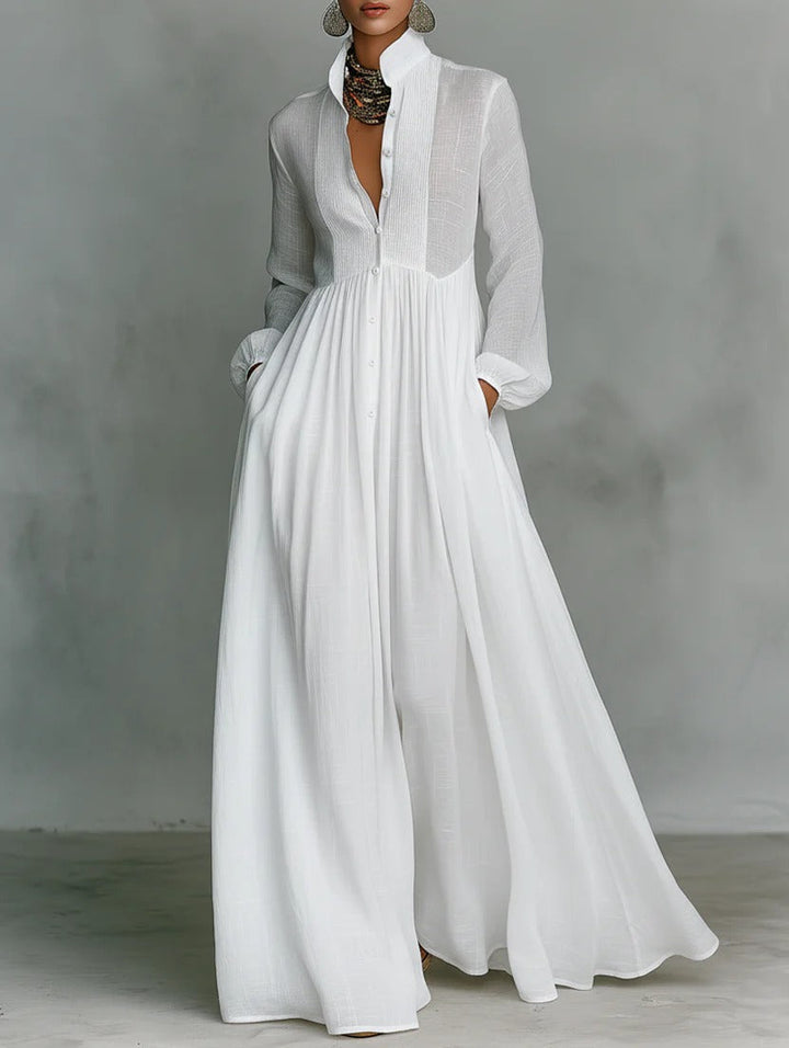 Rachel - Vloeiende Knopen-Voorkant Maxi Jurk