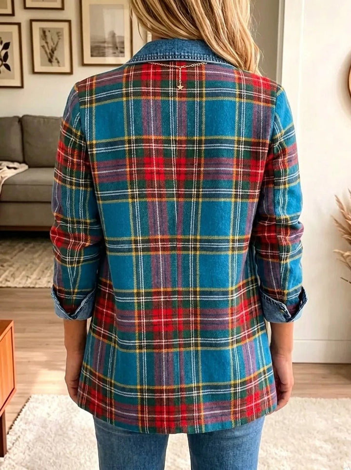 Madison | Tartan Patchwork Denim Blazer
