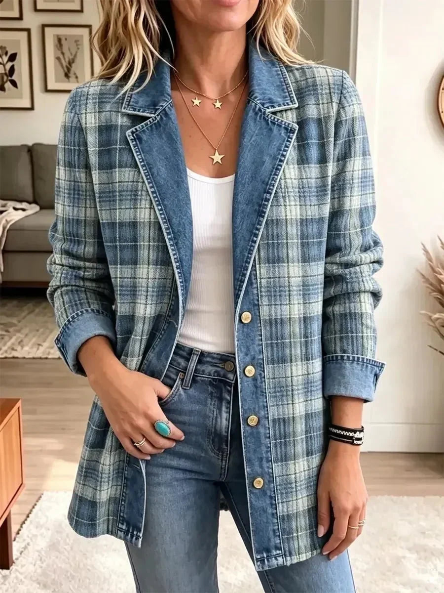 Leah | Retro Kunst-Print Denim Jacket