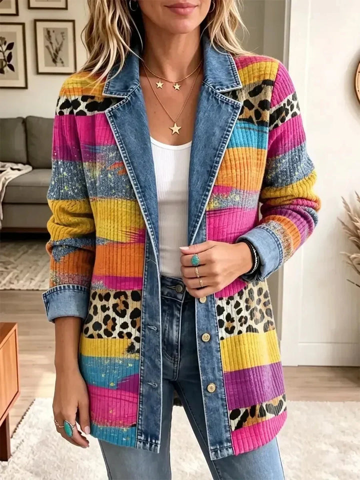 Audrey | Retro Luipaardprint Denim Jacket