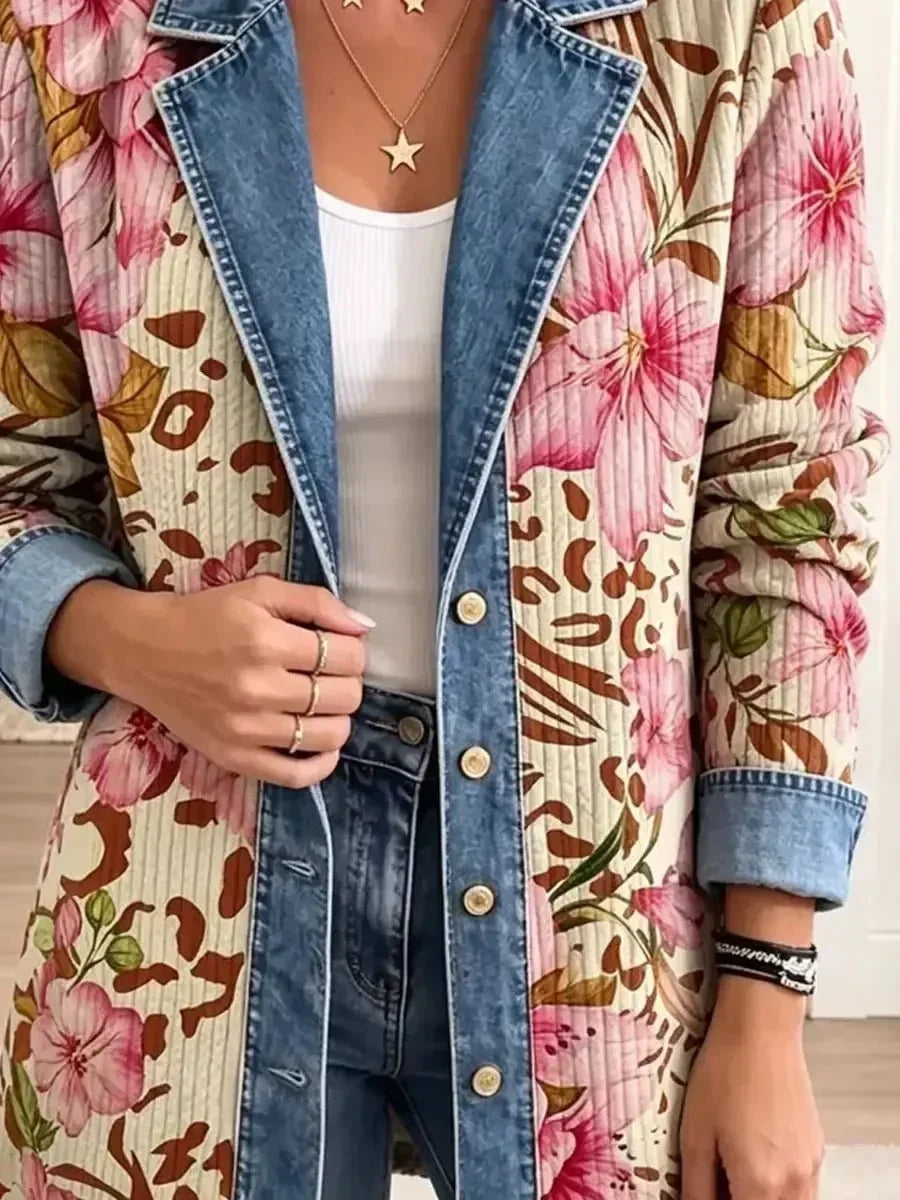 Violet | Retro Bloemenprint Luipaard-Jas