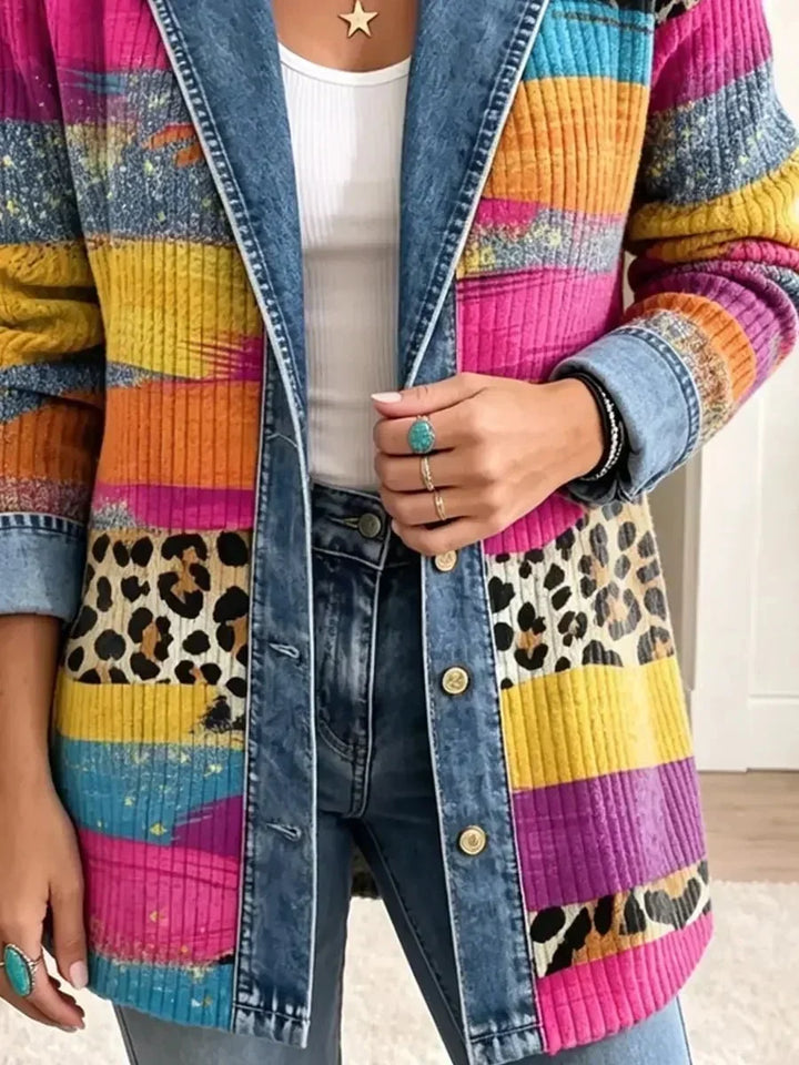 Audrey | Retro Luipaardprint Denim Jacket