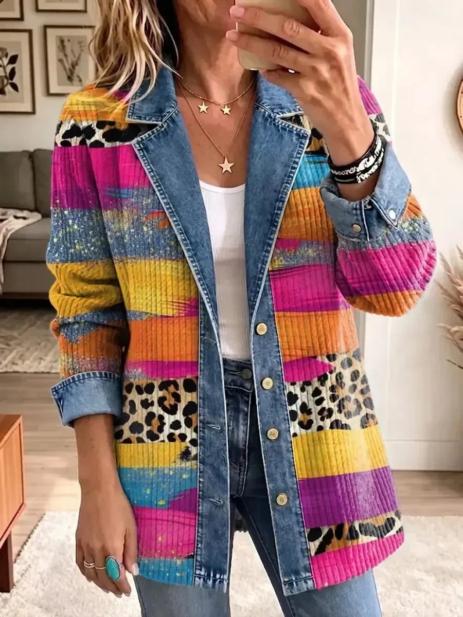 Audrey | Retro Luipaardprint Denim Jacket