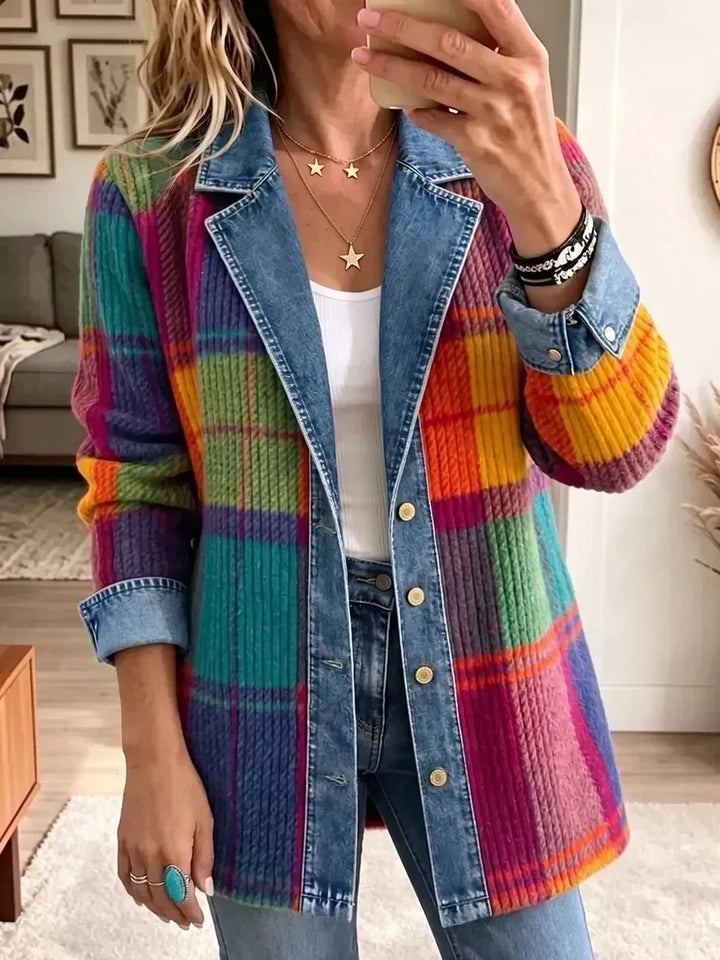 Chloe | Vintage Geruite Patchwork Spijkerjack