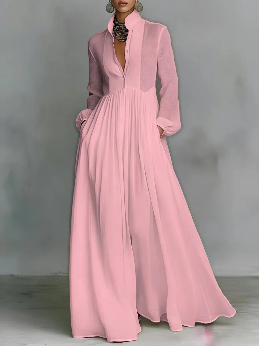 Lily - Vloeiende Maxi-jurk met Knopen aan de Voorkant