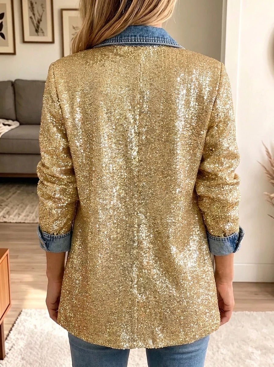 Addison | Gouden Glitter Patchwork Denim Jacket