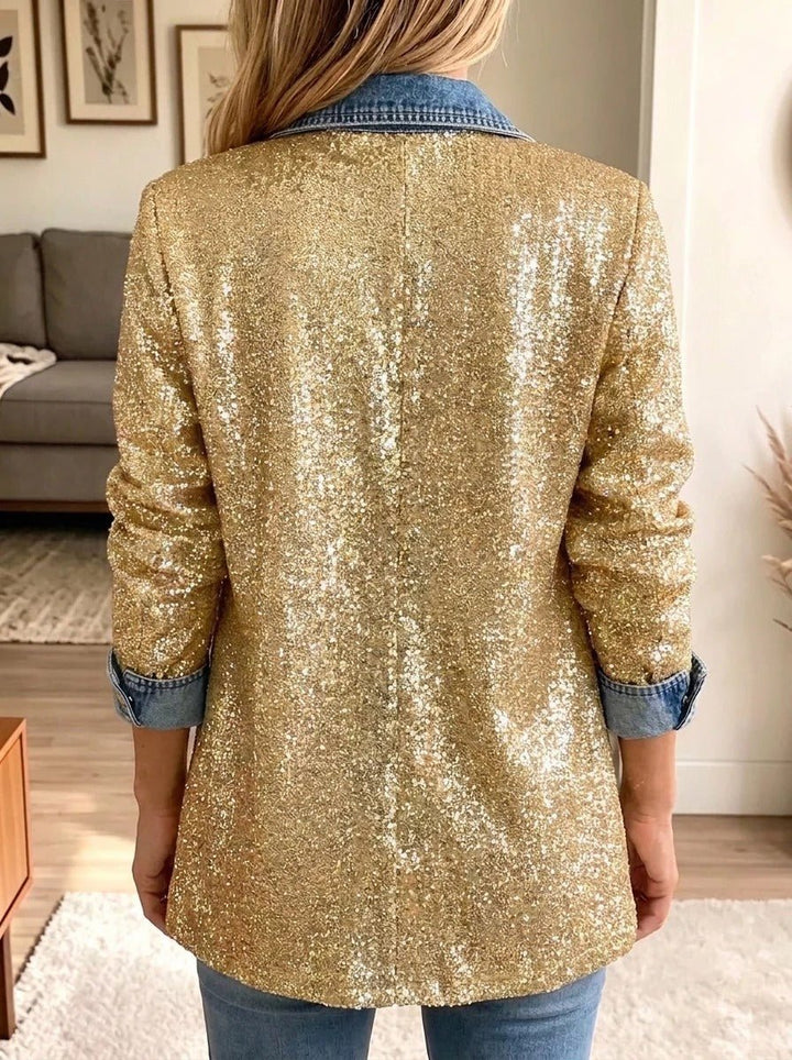Addison | Gouden Glitter Patchwork Denim Jacket