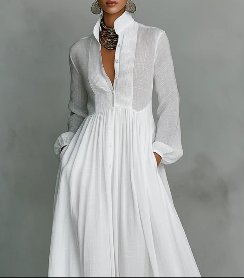 Rachel - Vloeiende Knopen-Voorkant Maxi Jurk