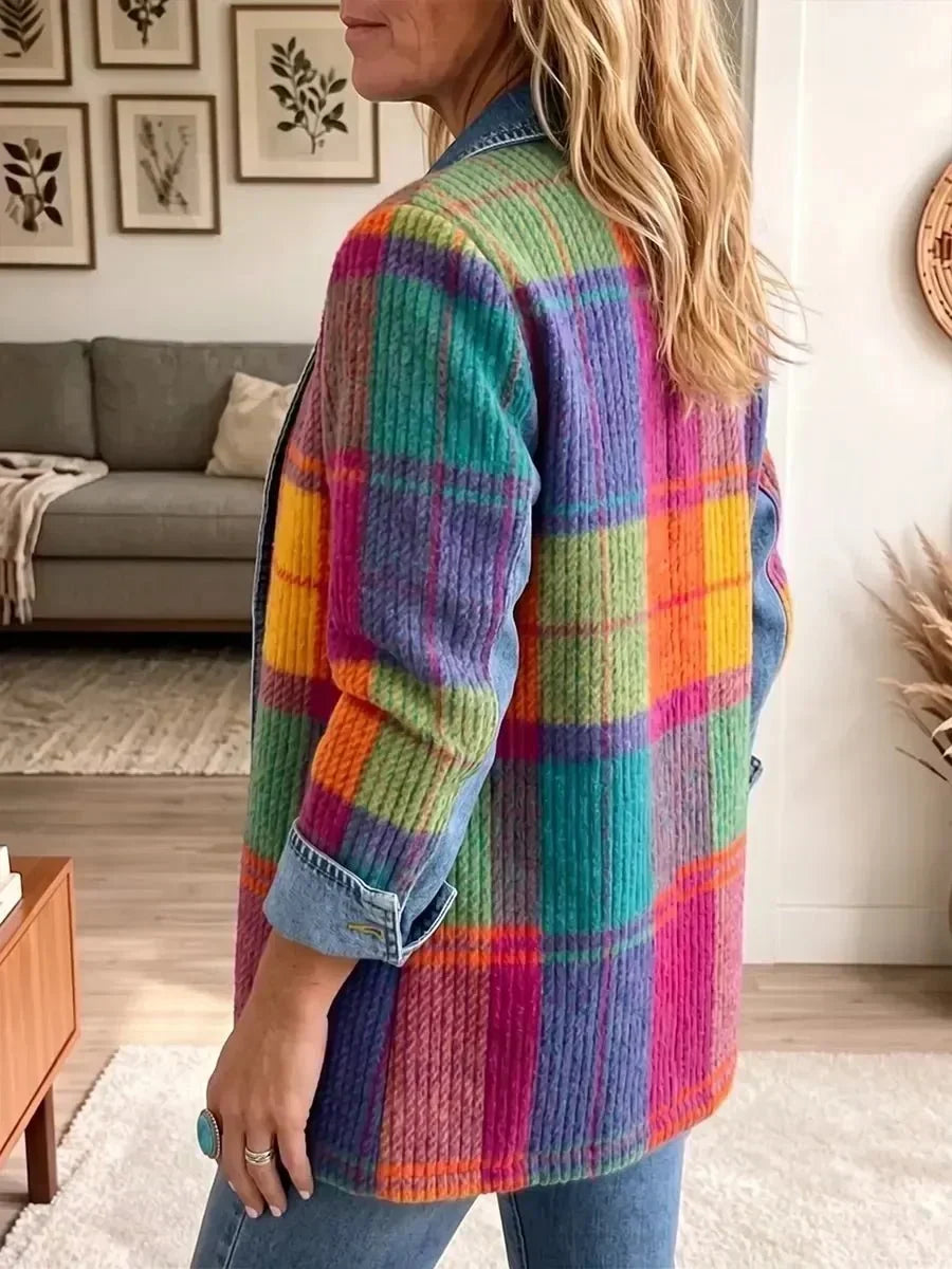Chloe | Vintage Geruite Patchwork Spijkerjack