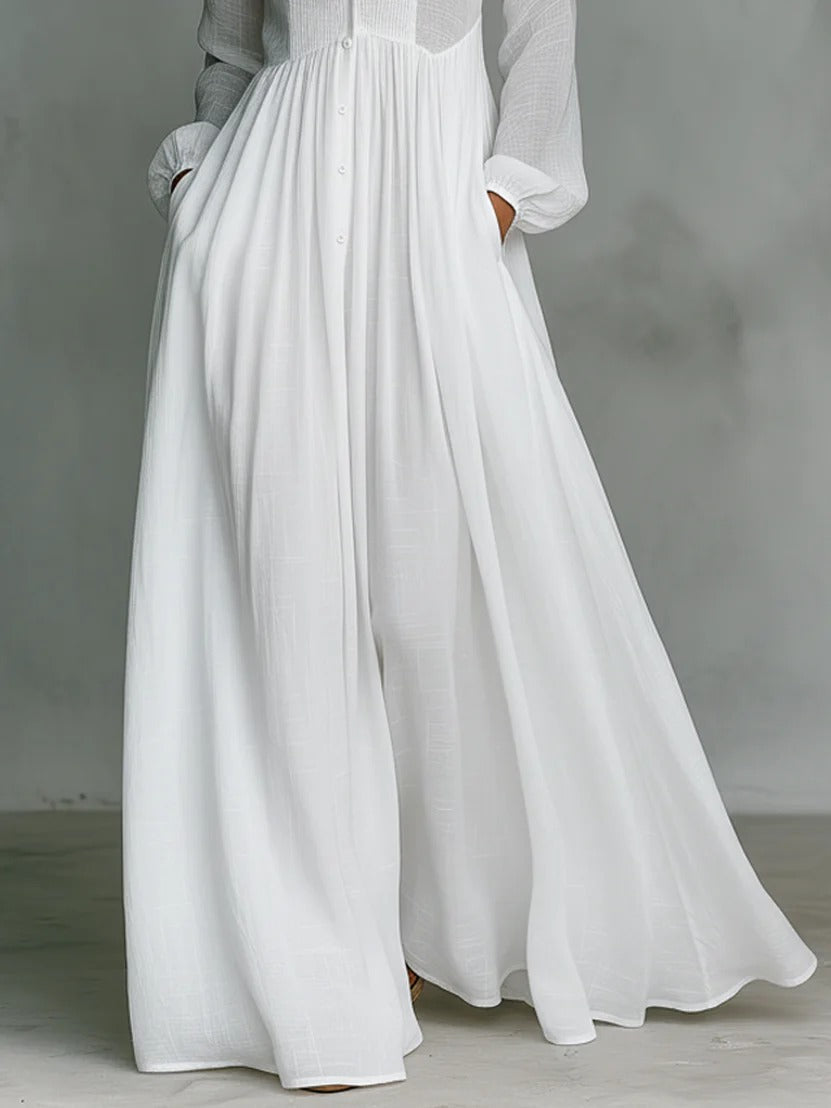 Rachel - Vloeiende Knopen-Voorkant Maxi Jurk