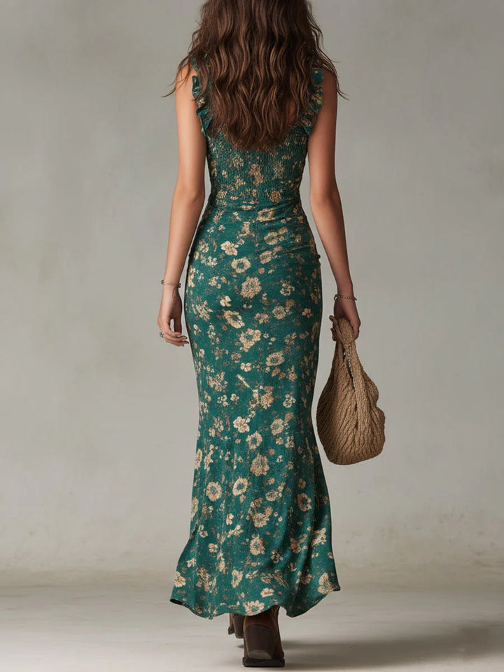 Brielle - Retro Boho Maxi Jurk met Vloeiende Mouwen en Zijsplit
