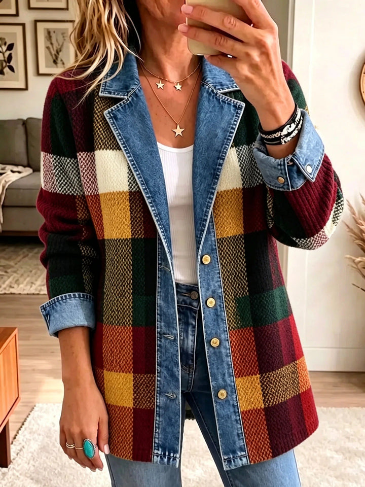 Lillian | Geruite Kleurblok Denim Jacket