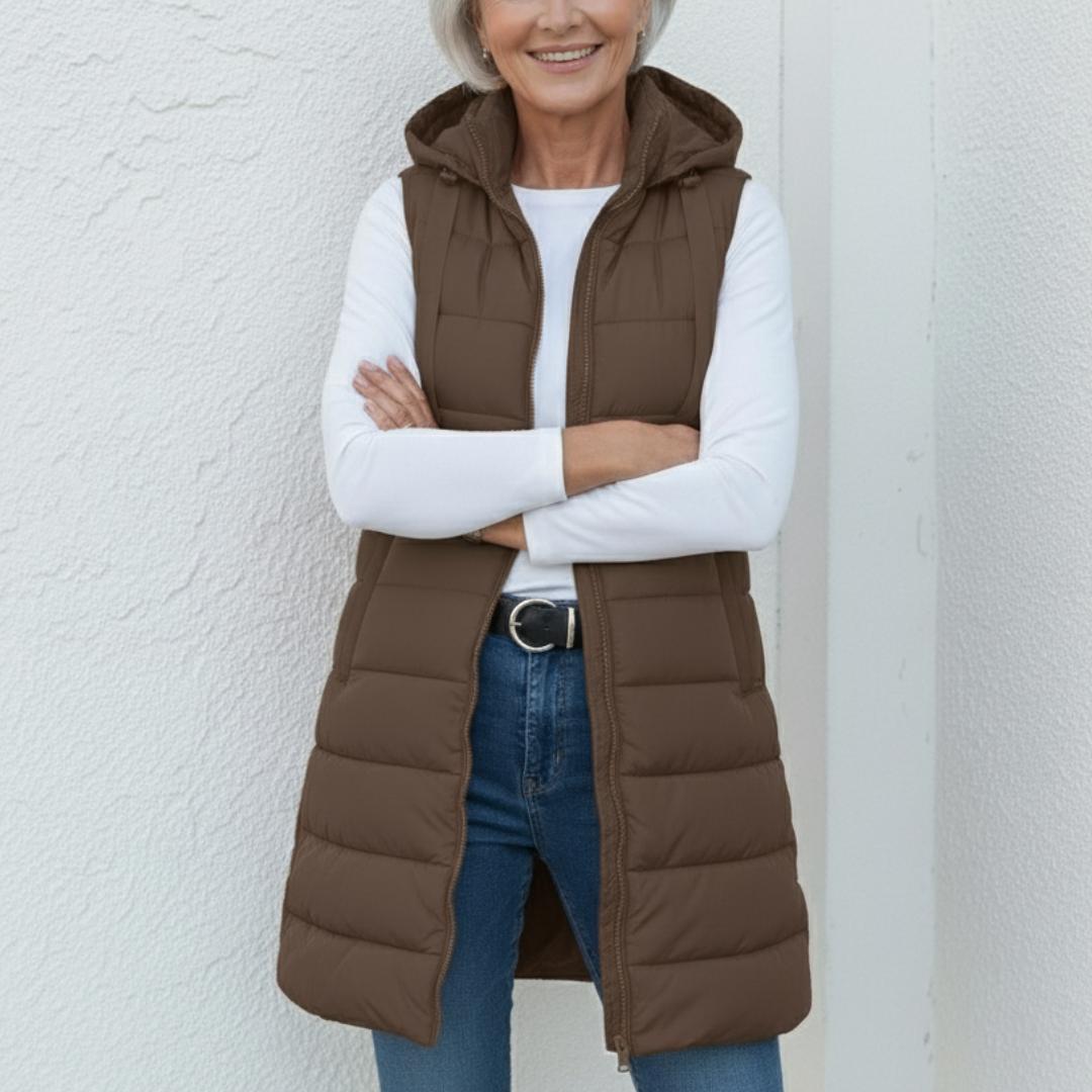 NINA - Casual Mouwloos Hooded Lange Puffer Vest