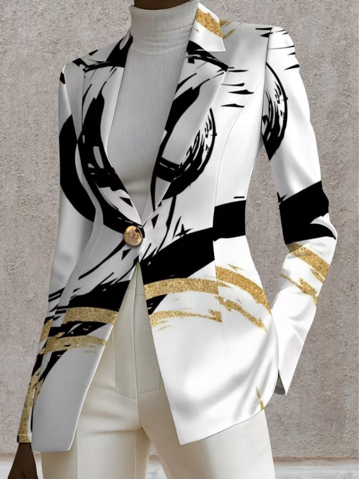 Olivia | Dames Zwarte en Gouden Abstracte Blazer