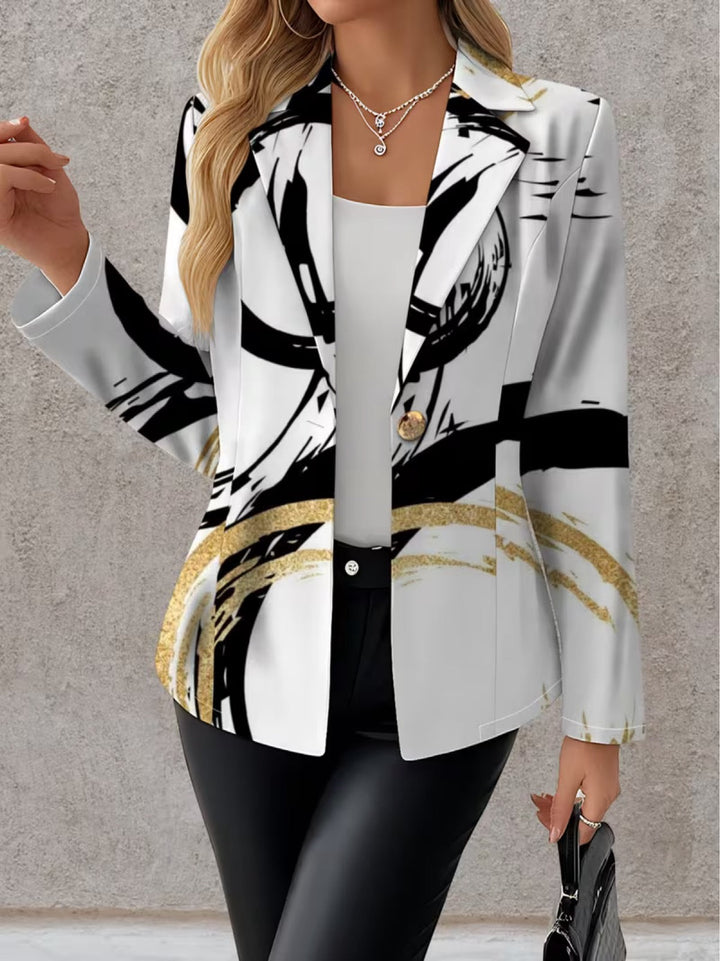 Olivia | Dames Zwarte en Gouden Abstracte Blazer