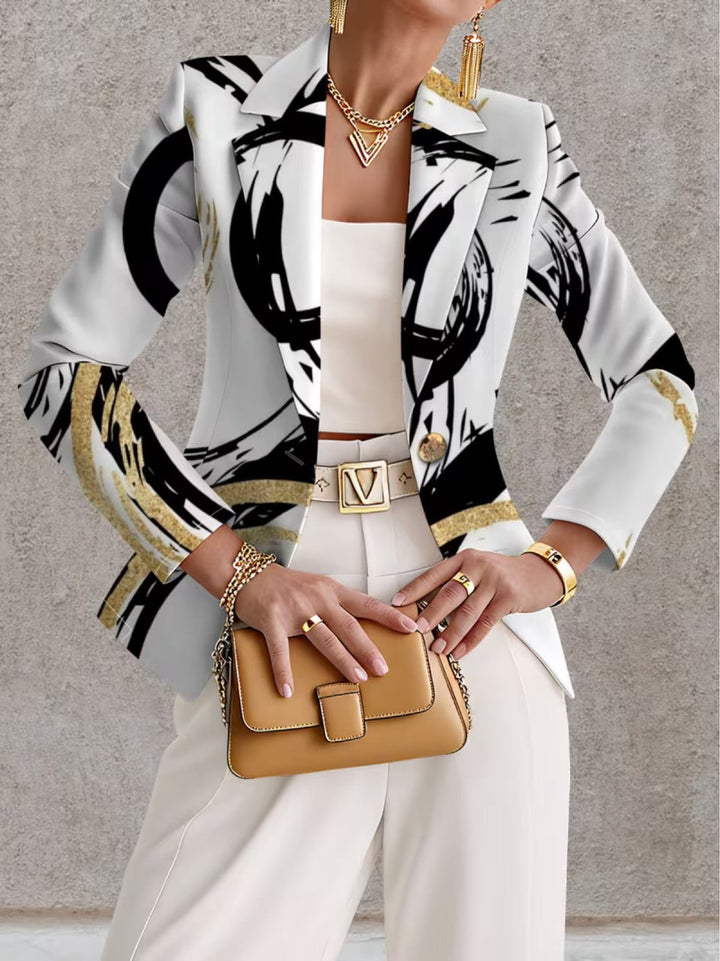 Olivia | Dames Zwarte en Gouden Abstracte Blazer