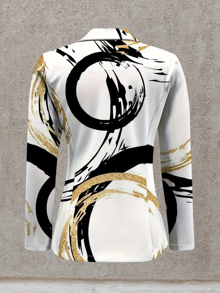 Olivia | Dames Zwarte en Gouden Abstracte Blazer