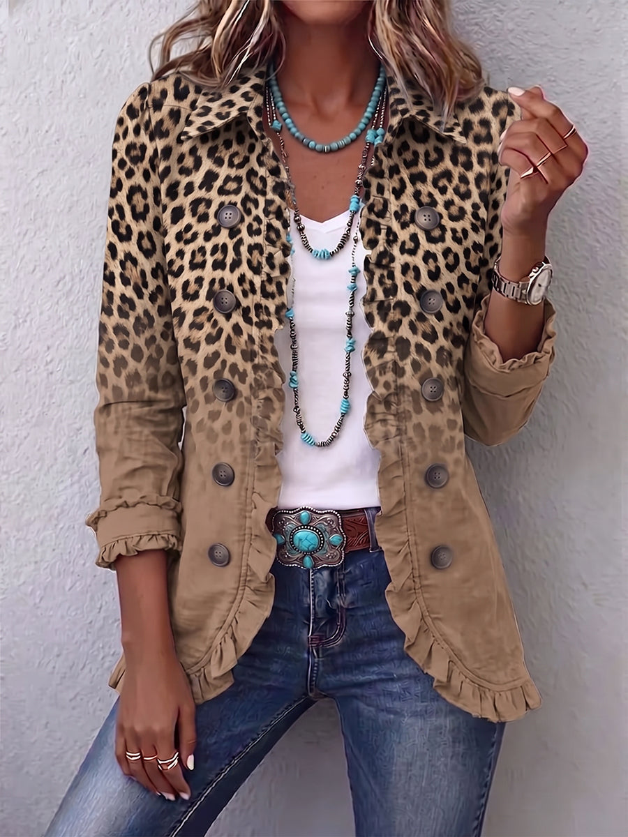 Mia | Vintage Luipaard Gradient Ruffle Jacket