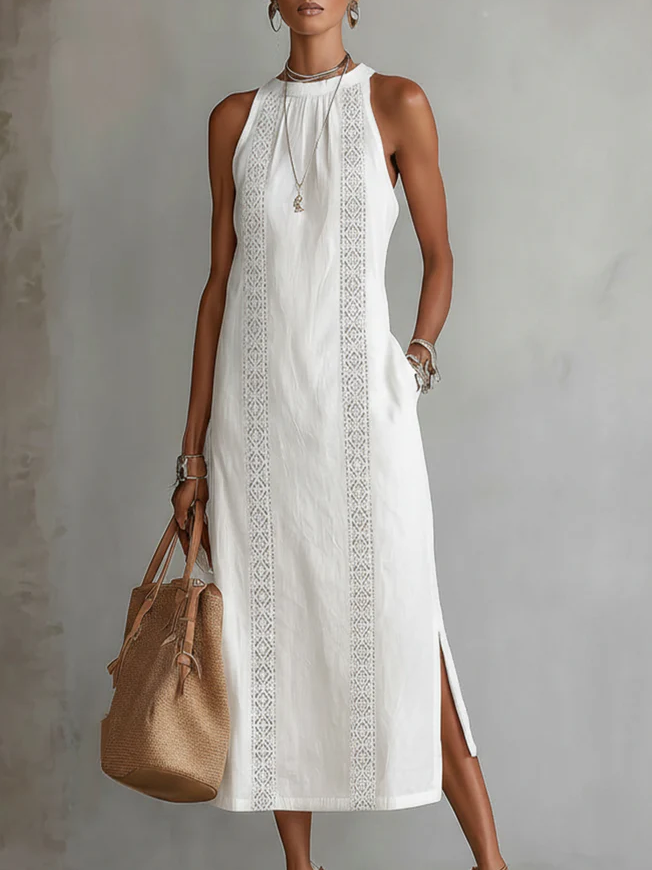 Heidi - Mouwloze Midi-jurk met Kantdetails