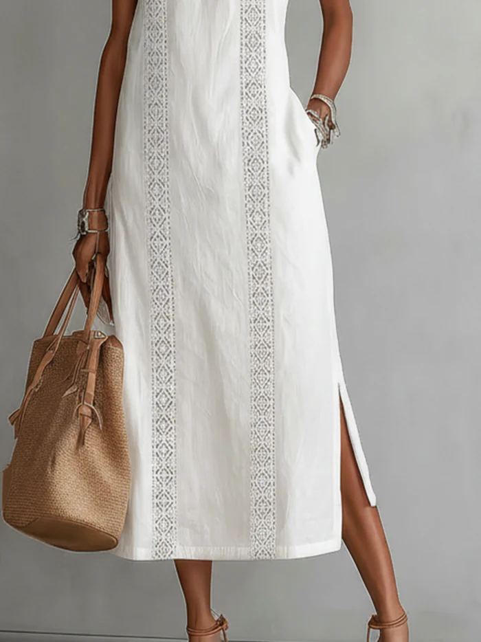 Heidi - Mouwloze Midi-jurk met Kantdetails