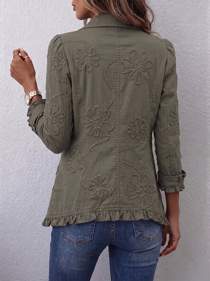 Olivia | Boho-Chic Bloemen Geborduurde Utility Ruffled Trim Jacket