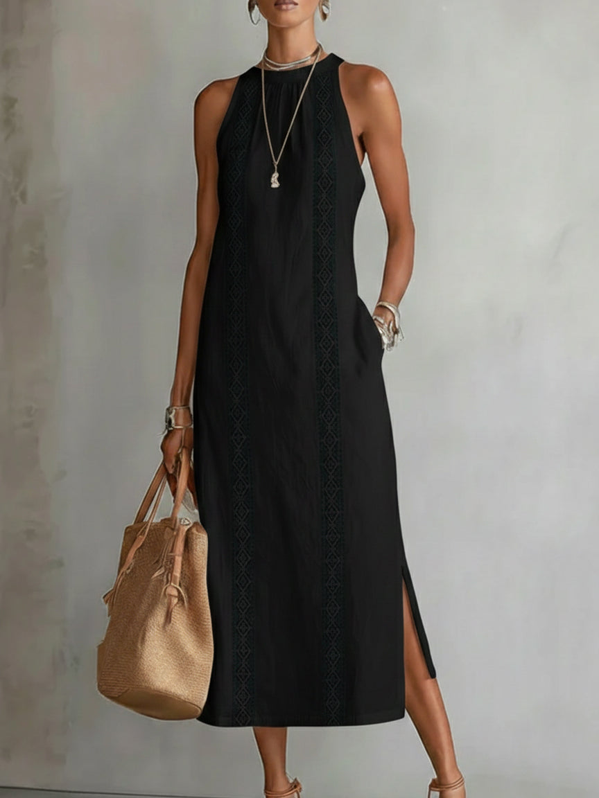 Natalia - Mouwloze Midi-jurk met Kantdetails