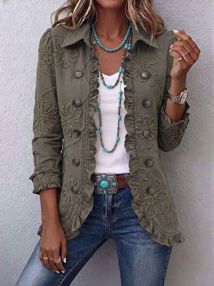 Olivia | Boho-Chic Bloemen Geborduurde Utility Ruffled Trim Jacket