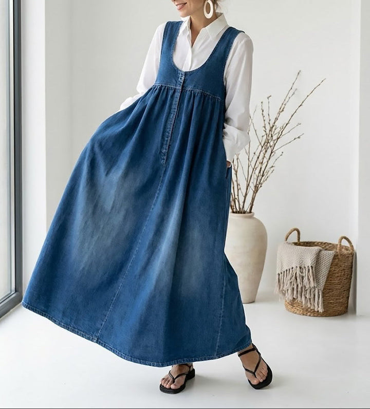 Amara - Vintage Denim Maxi Jurk