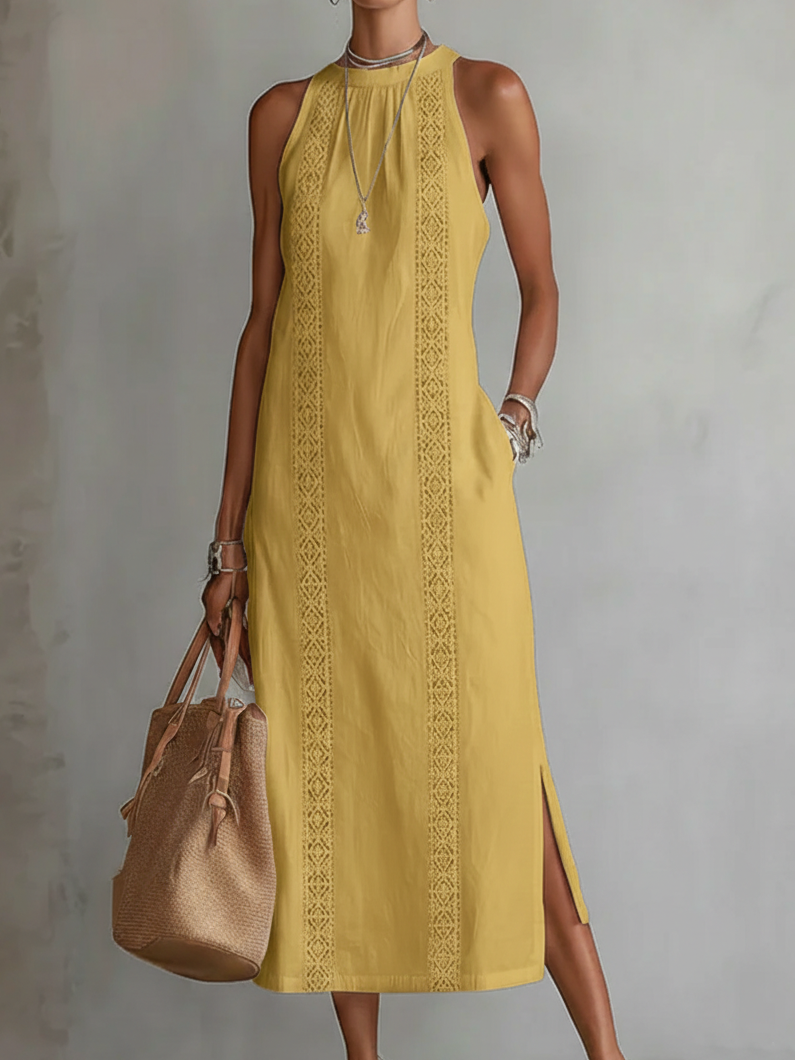 Cecilia - Mouwloze Midi-jurk met Kantdetails