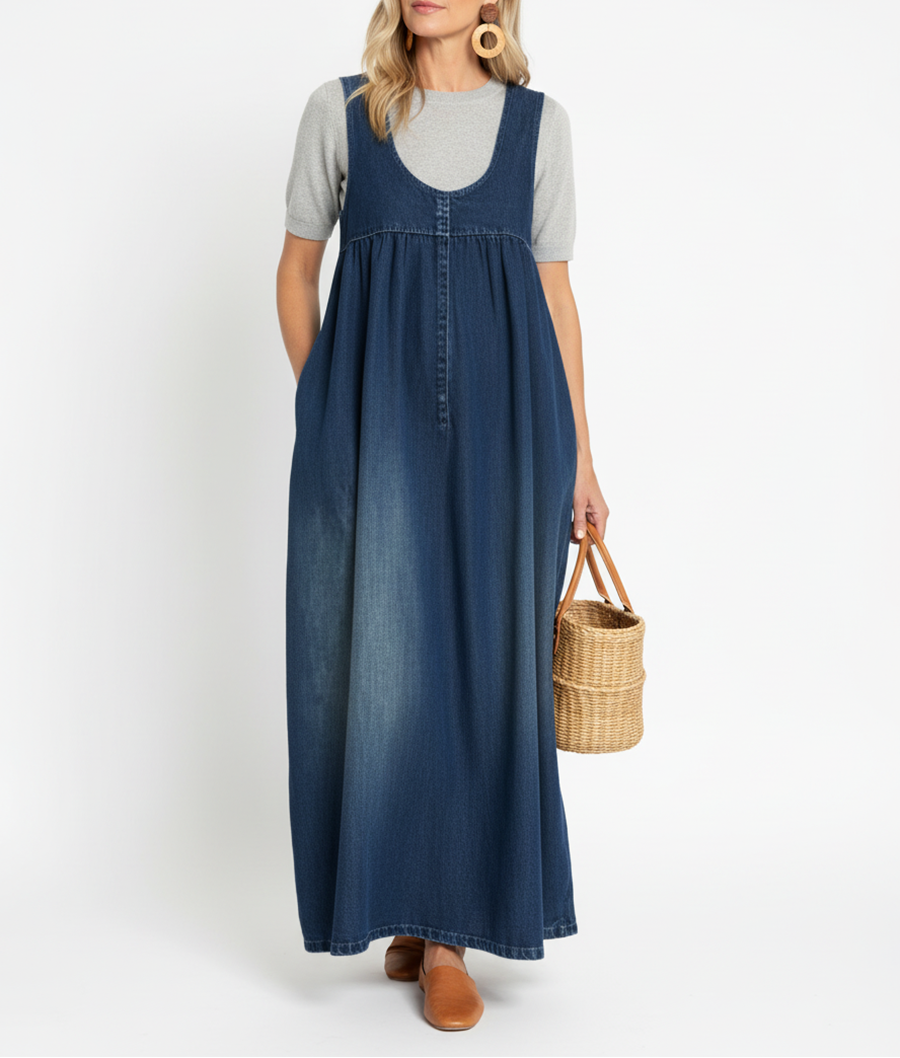Amara - Vintage Denim Maxi Jurk