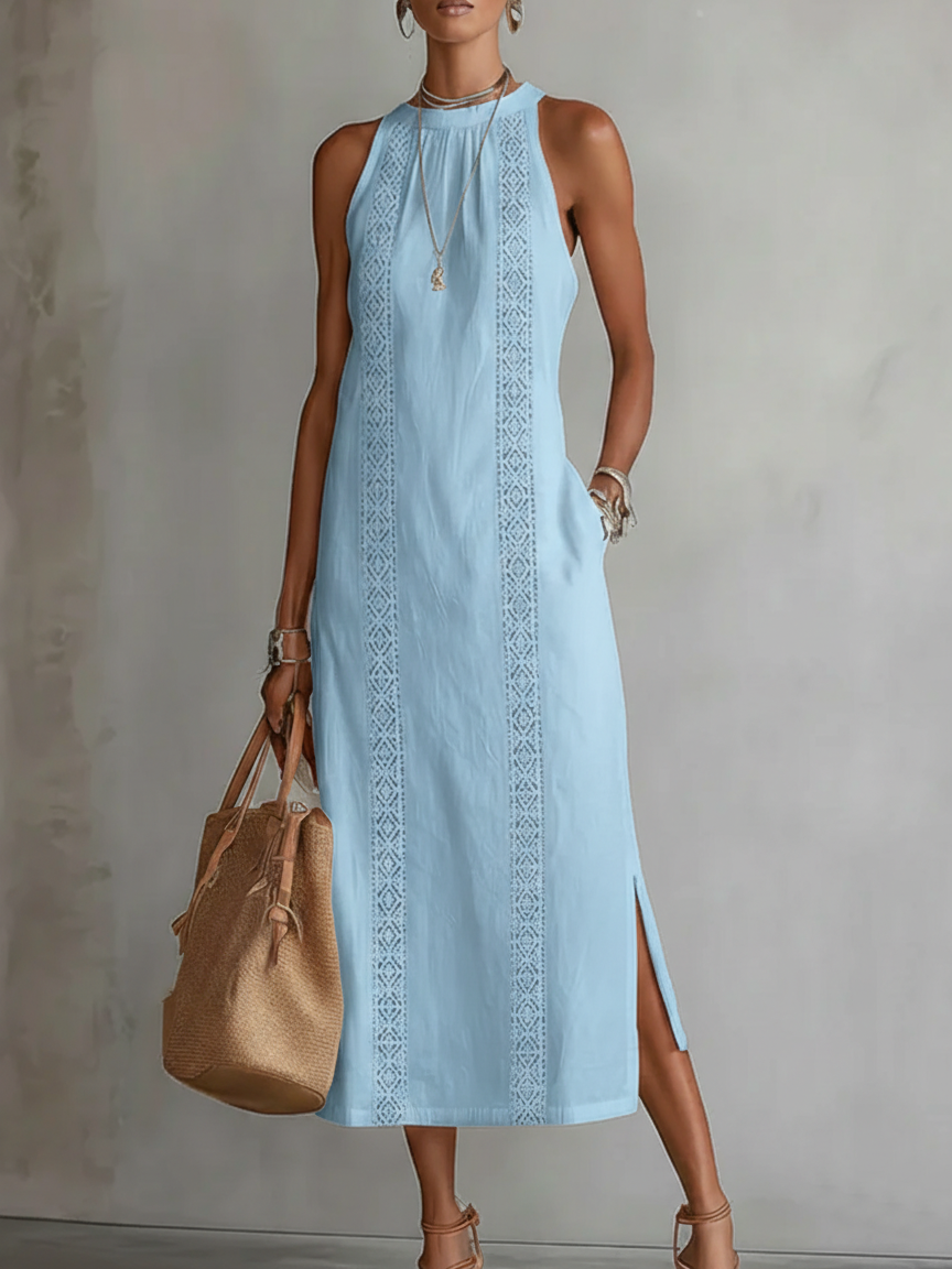 Maya - Mouwloze Midi-jurk met Kantdetails