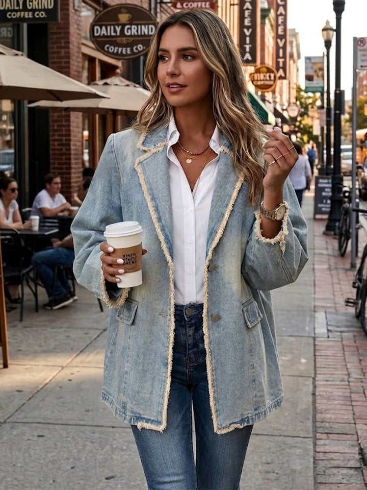 Hannah | Vintage-stijl Oversized Blazer met Rauwe Randen